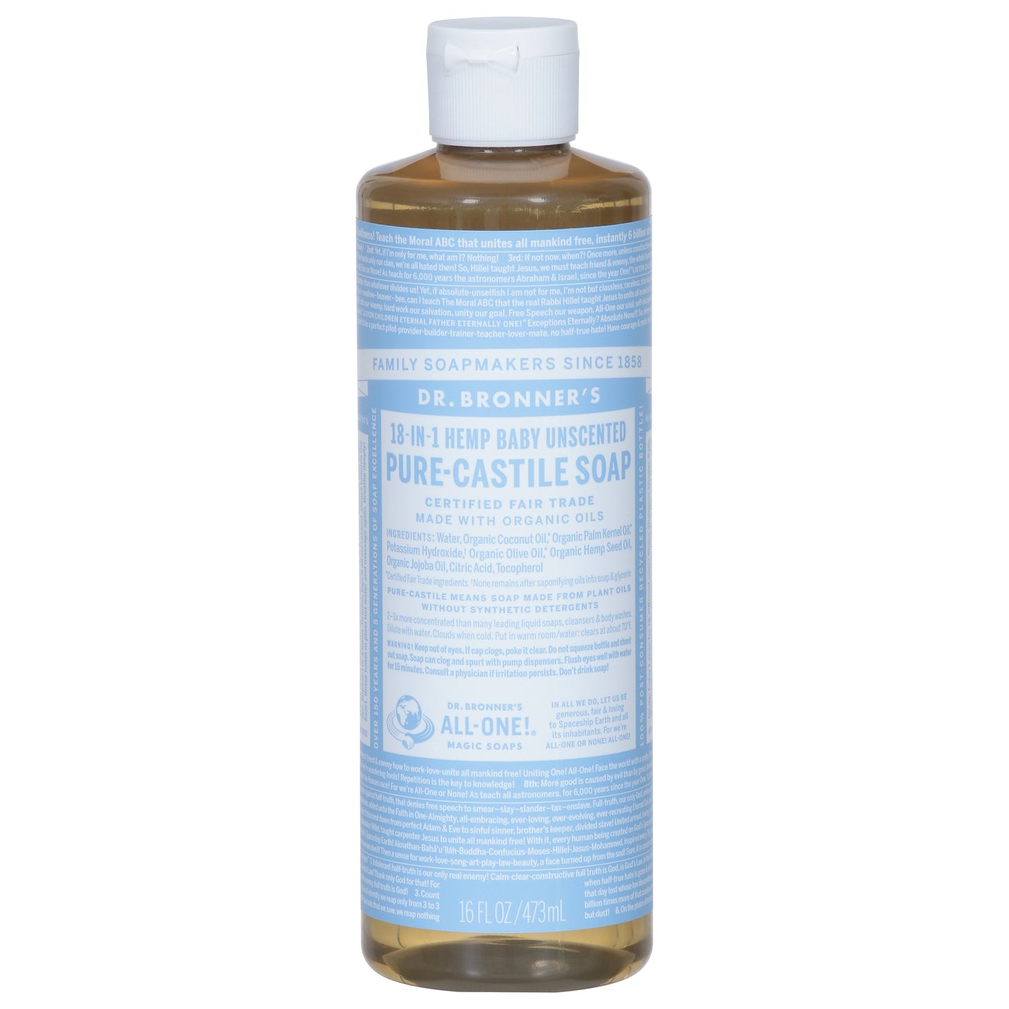 Dr. Bronner's Baby 18-in-1 Hemp Pure-Castile Unscented Soap 16 fl oz