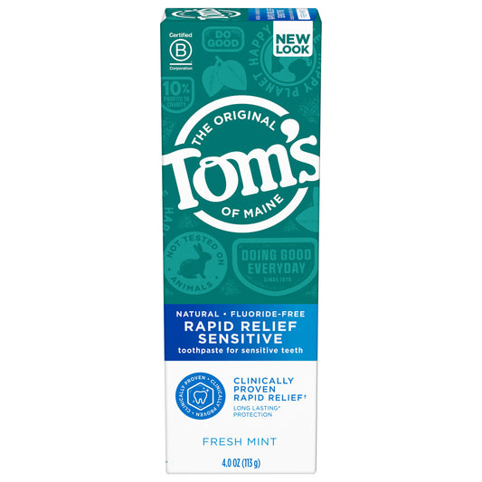 Tom's of Maine Fluoride-Free Rapid Relief Sensitive Toothpaste, Fresh Mint, 4 Oz..