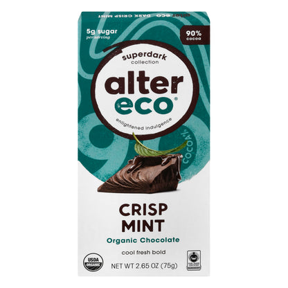 Alter Eco Superdark Collection 90% Cocoa Organic Crisp Mint Chocolate 2.65 oz