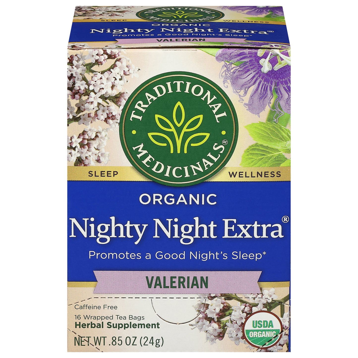 Traditional Medicinals Organic Nighty Night Extra Valerian Herbal Supplement 16 Tea Bags