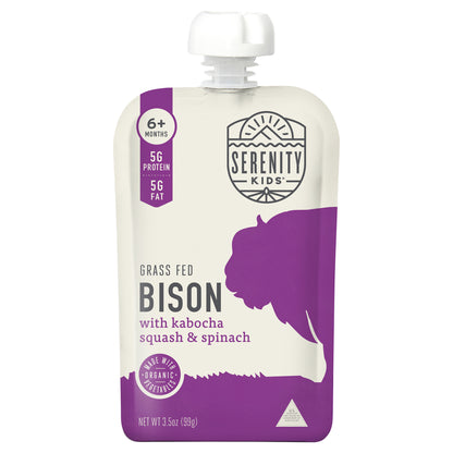 Serenity Kids Grass Fed Bison with Organic Kabocha Squash & Spinach Pouch, 3.5oz