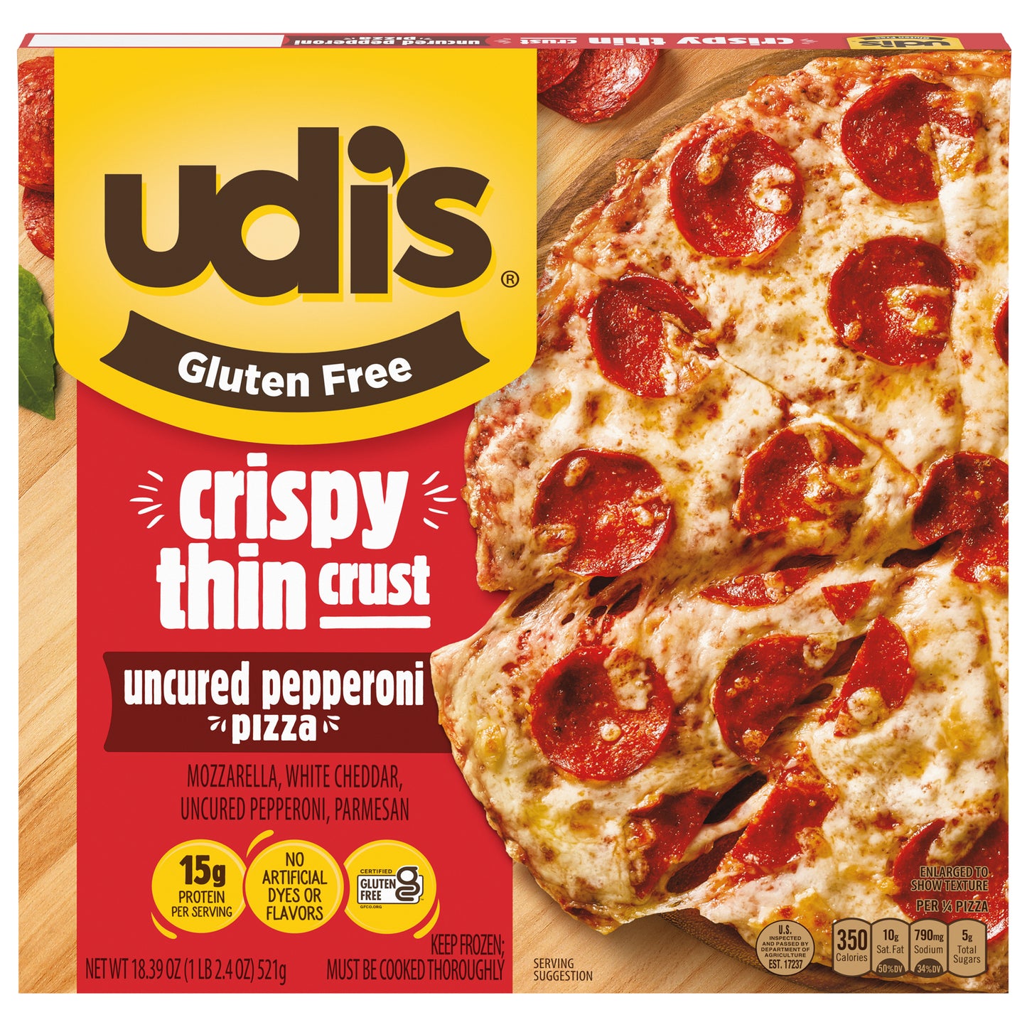 Udi's Gluten Free Pepperoni Pizza With Crispy Thin Crust, Frozen, 18.36 oz.