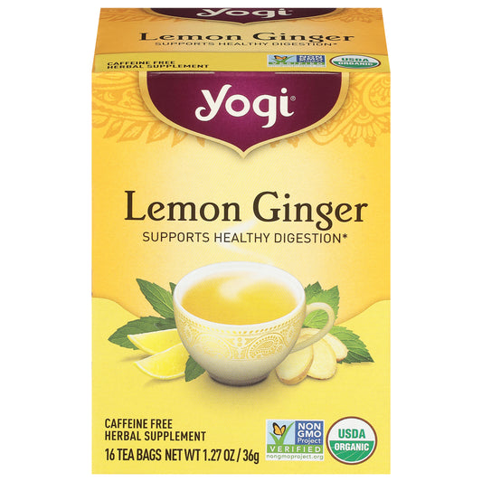 Yogi Caffeine Free Tea Bags Lemon Ginger Herbal Supplement 16 Tea Bags