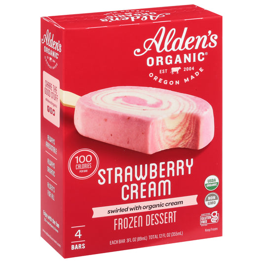 Alden's Organic Strawberry Cream Frozen Dessert 4 Bars 3 fl oz Packed, Unspecified 4 ea