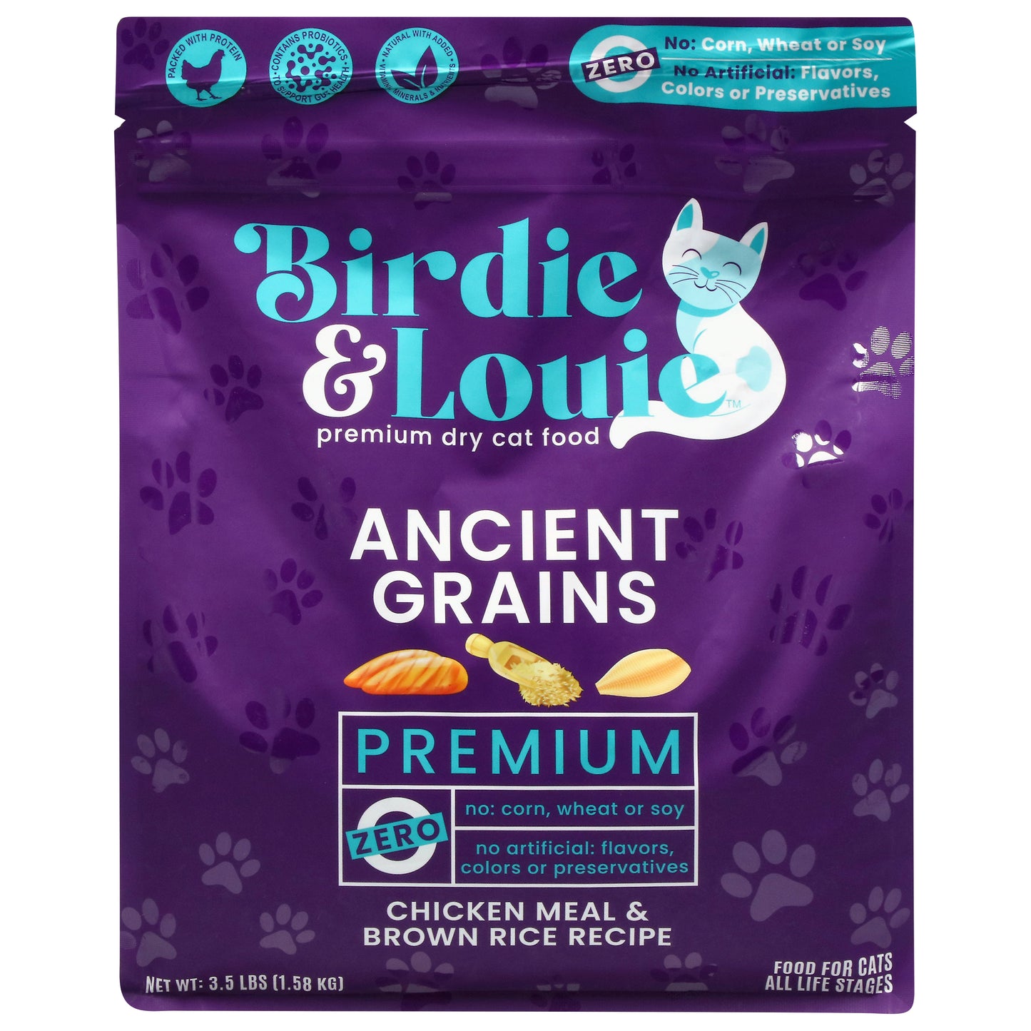 Birdie & Louie Ancient Grains Premium All Life Stages Dry Chicken Meal & Brown Rice Recipe Cat Food 3.5 lb