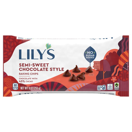 LILY'S Semi-Sweet Chocolate Style No Sugar Added, Baking Chips Bag, 9 oz