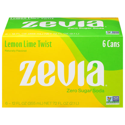 Zevia Zero Sugar Lemon Lime Twist Soda 6 - 12 fl oz Cans