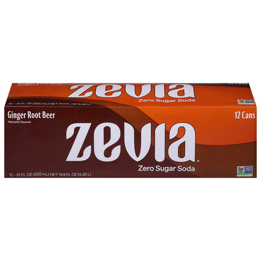 Zevia Zero Sugar Ginger Root Beer Soda 12 - 12 fl oz Cans