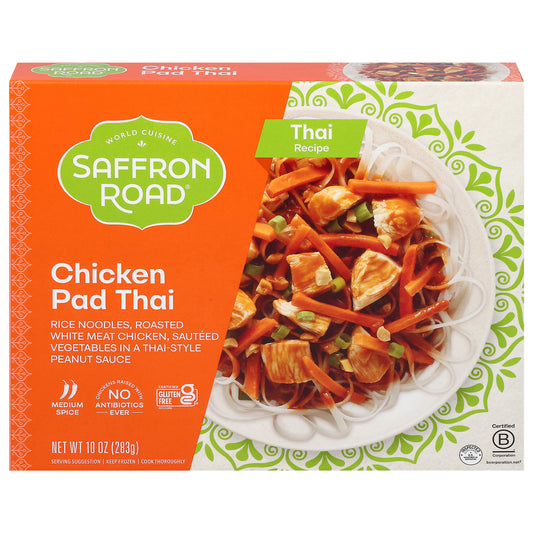 Saffron Road Chicken Pad Thai, Gluten-Free, Asian Meal, Frozen Dinner 10 oz