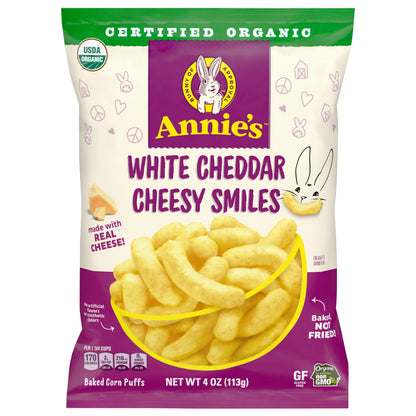 Annie's Organic White Cheddar Cheesy Smiles, Baked Puffed Corn, 4 OZ