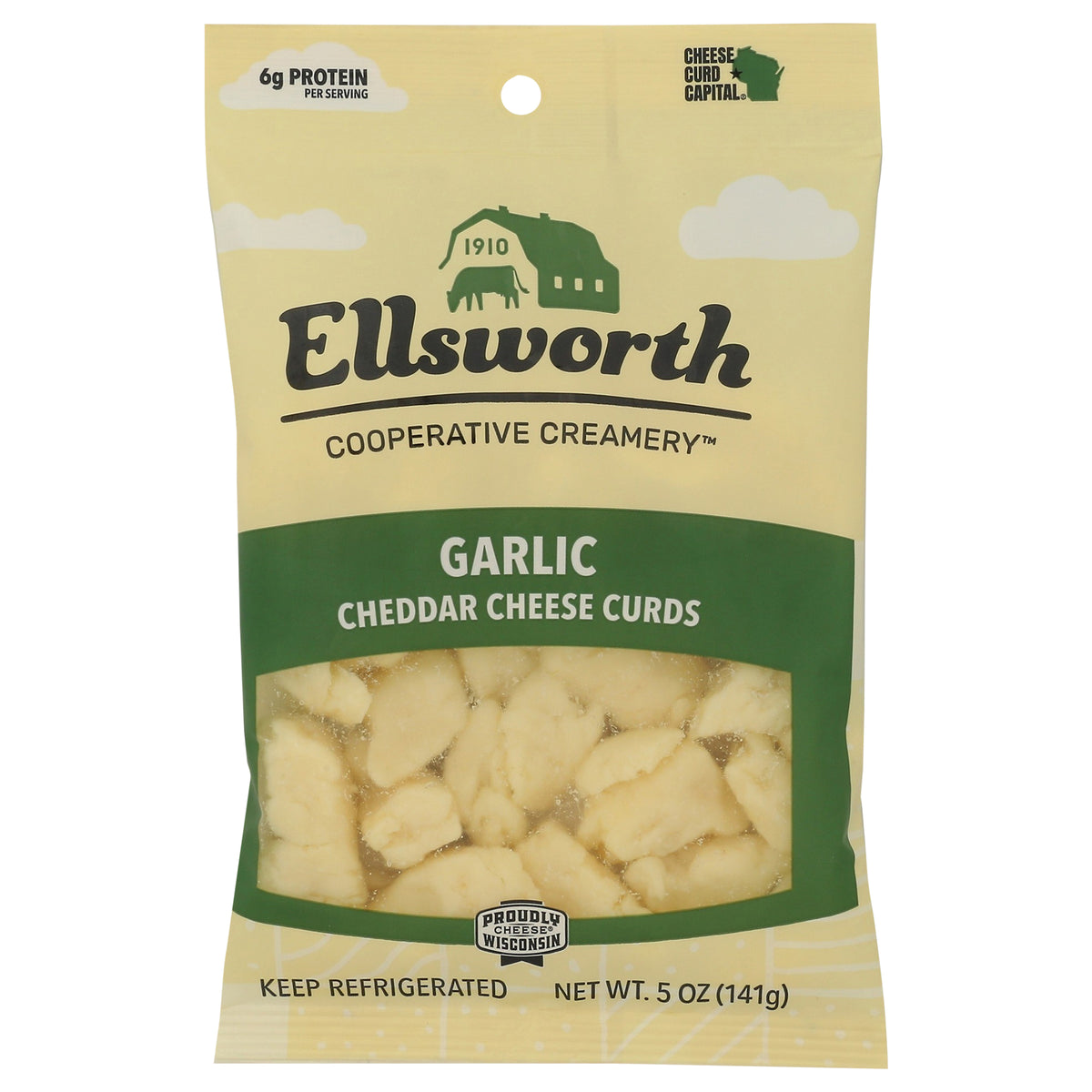Ellsworth Cooperative Creamery White Cheddar Cheese Curds, Garlic, 5 oz