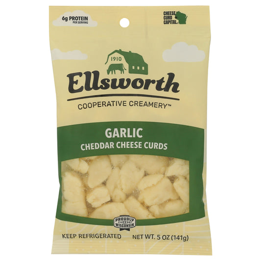 Ellsworth Cooperative Creamery White Cheddar Cheese Curds, Garlic, 5 oz