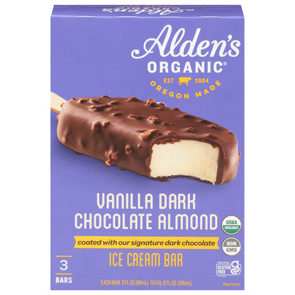 Alden's Organic Vanilla Dark Chocolate Almond Ice Cream Bar 3 - 3 fl oz Bars