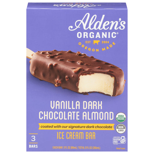 Alden's Organic Vanilla Dark Chocolate Almond Ice Cream Bar 3 - 3 fl oz Bars