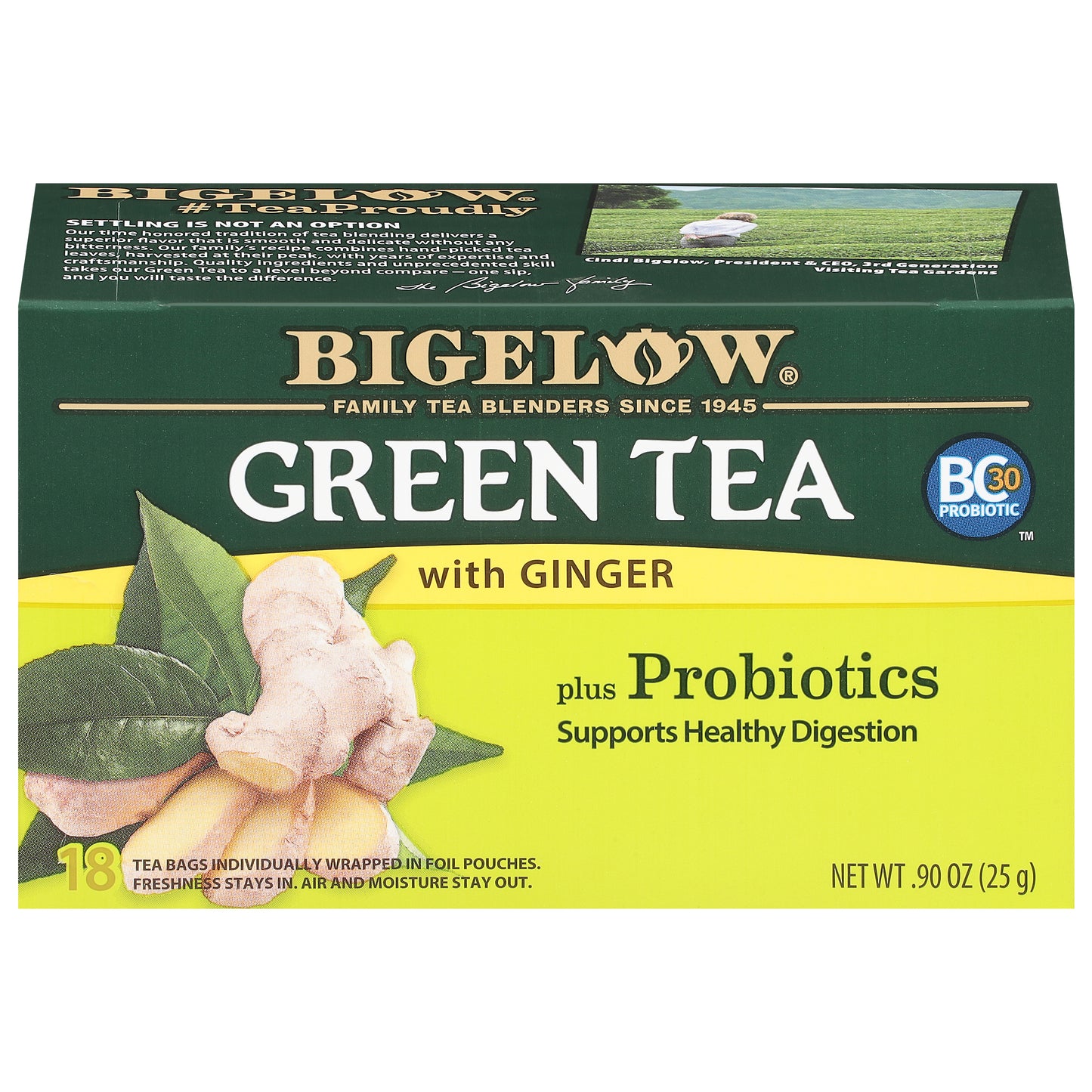Bigelow Green Tea with Ginger plus Probiotics, Tea Bags, 18 Ct