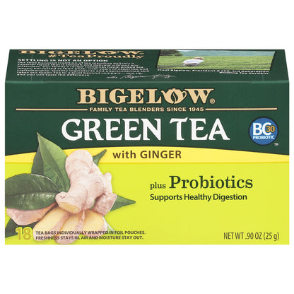Bigelow Green Tea with Ginger plus Probiotics, Tea Bags, 18 Ct