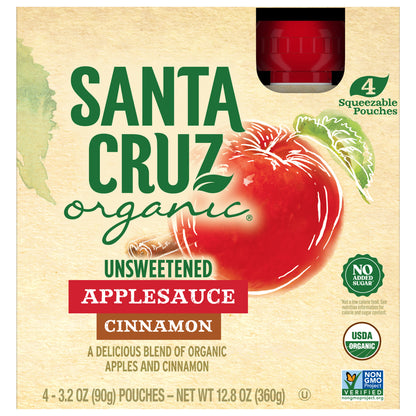 Santa Cruz Organic Unsweetened Cinnamon Applesauce 4 - 3.2 oz Pouches