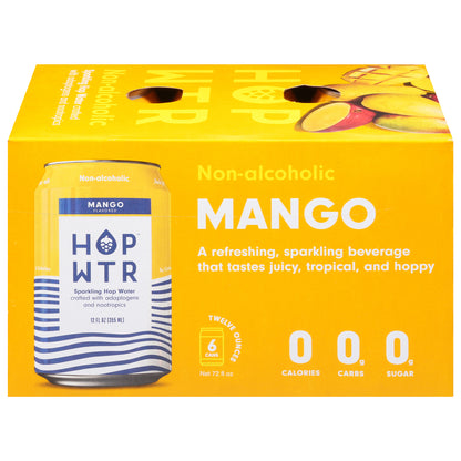 Hop Wtr Non-Alcoholic Mango Flavored Sparkling Hop Water 6 - 12 oz Cans