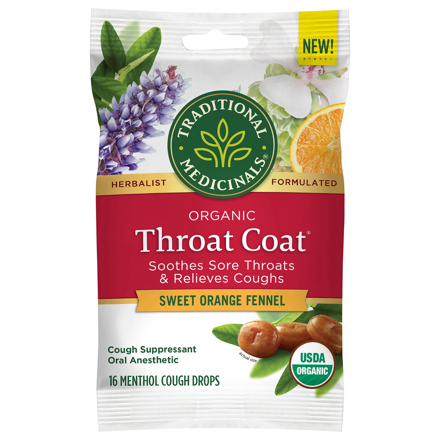 Organic Throat Coat Lozenges Sweet Orange Fennel