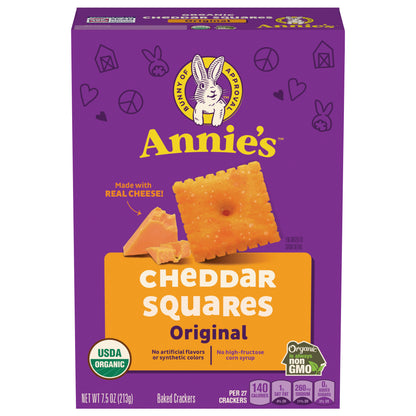 Annie's Organic Cheddar Squares, Baked Cracker Snacks, 7.5 oz