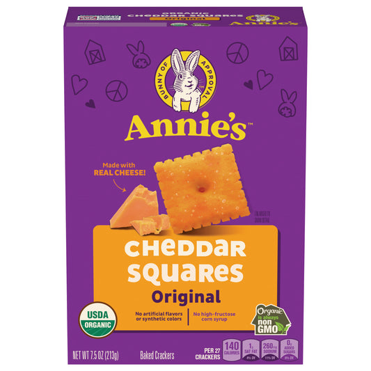 Annie's Organic Cheddar Squares, Baked Cracker Snacks, 7.5 oz