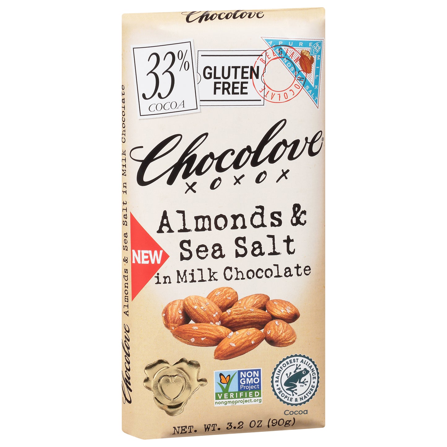 Chocolove XOXOX Gluten-Free 33% Cocoa Almonds & Sea Salt in Milk Chocolate 3.2 oz