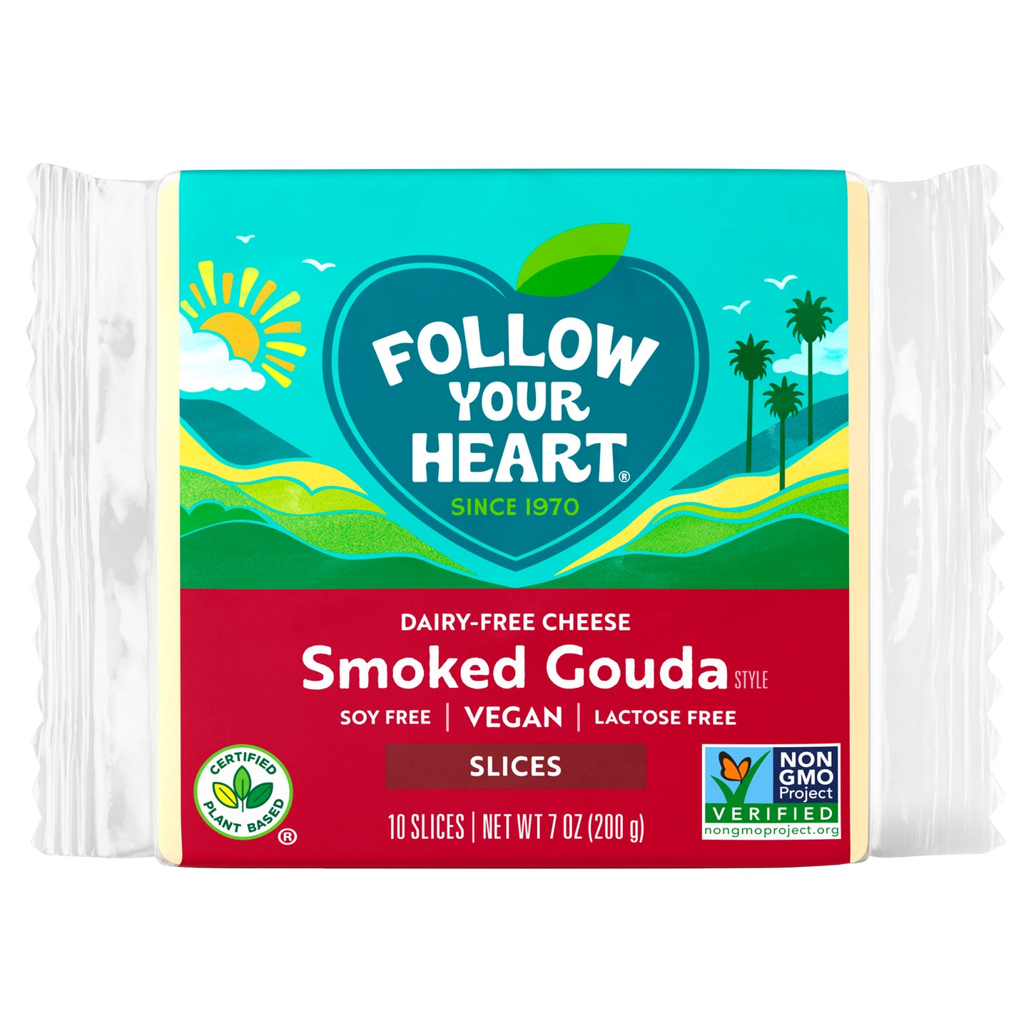 Follow Your Heart® Dairy Free Vegan Smoked Gouda Style Sliced Cheese, 10 Ct, 7 OZ Pack