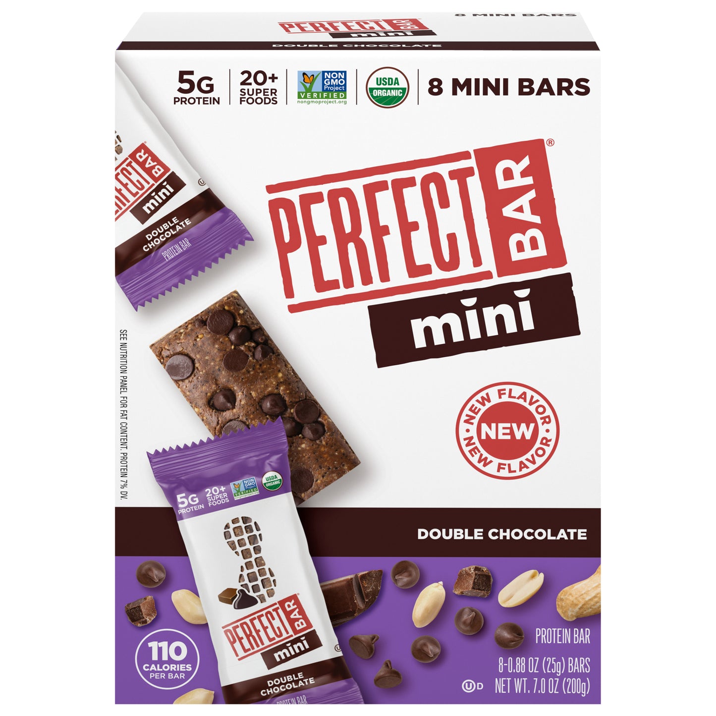 Perfect Bar Mini Gluten-Free Double Chocolate Protein Bar, Organic, 8 count, .88 oz