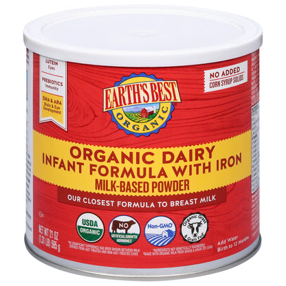 Earth's Best Organic Organic Dairy Milk-Based Powder Infant Formula with Iron 21 oz