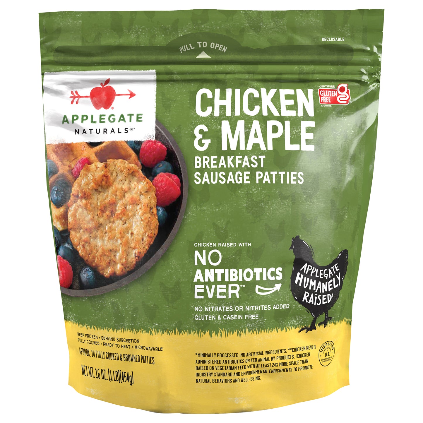 Applegate Natural Chicken & Maple Breakfast Sausage Patties, 16oz (Frozen)