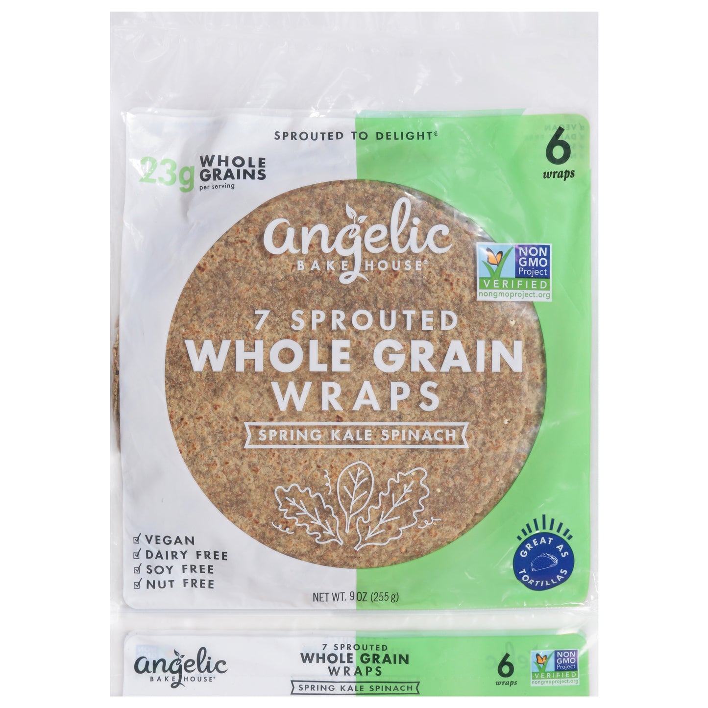 Angelic Bakehouse 7 Sprouted Whole Grain Spring Kale Spinach Wraps 6 ea