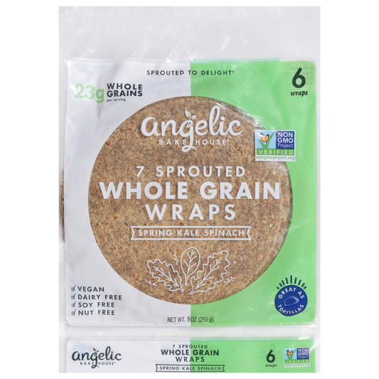 Angelic Bakehouse 7 Sprouted Whole Grain Spring Kale Spinach Wraps 6 ea