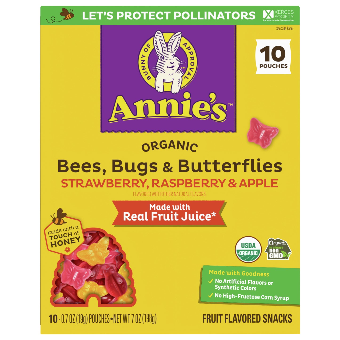 Annie's Organic Bees, Bugs, and Butterflies Fruit Flavored Snacks, 10 Pouches, 7 oz