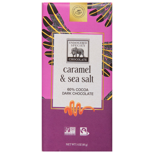 Endangered Species 60% Cocoa Caramel & Sea Salt Dark Chocolate 3 oz
