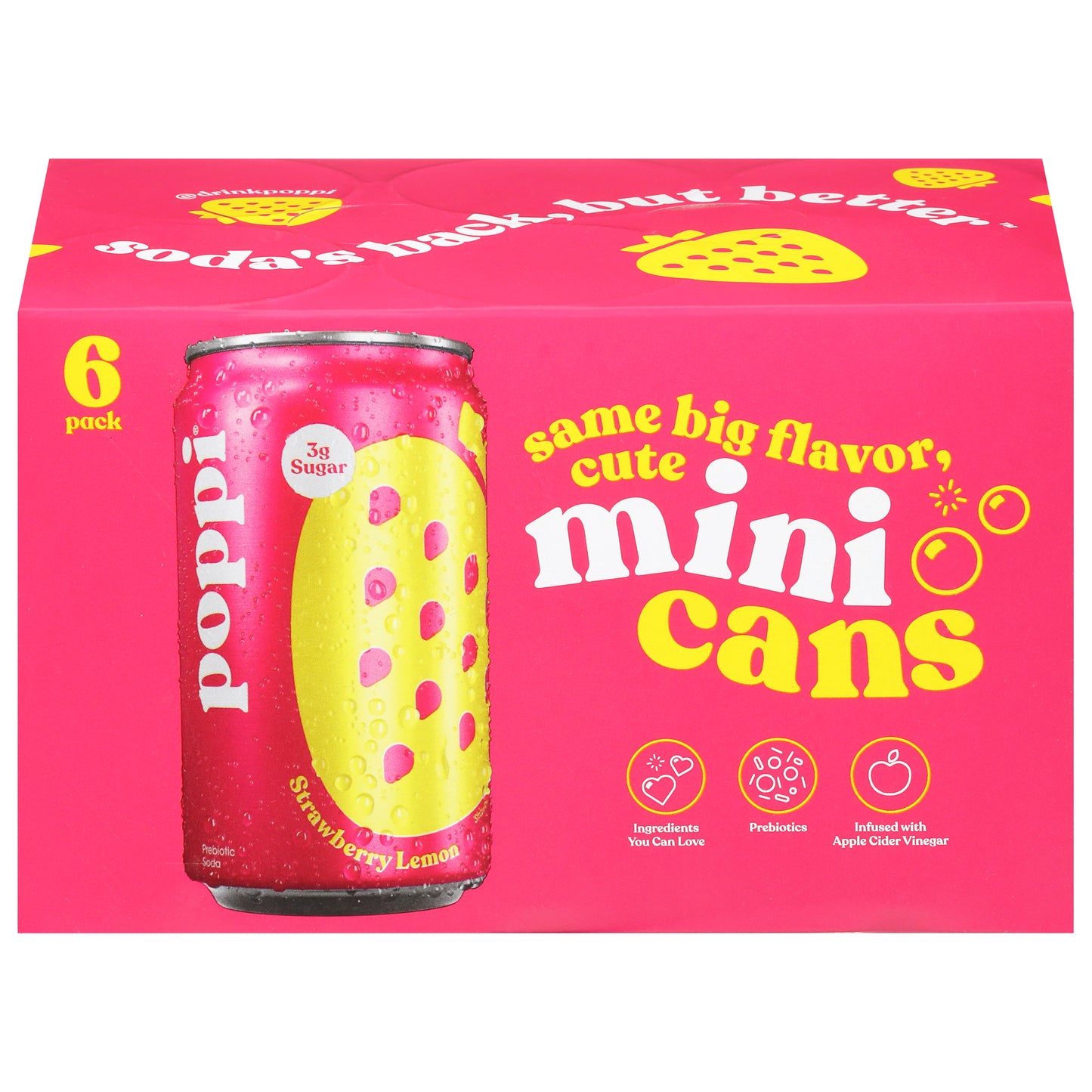 Poppi Prebiotic Strawberry Lemon Mini Cans Soda 6 - 7.5 fl oz Cans