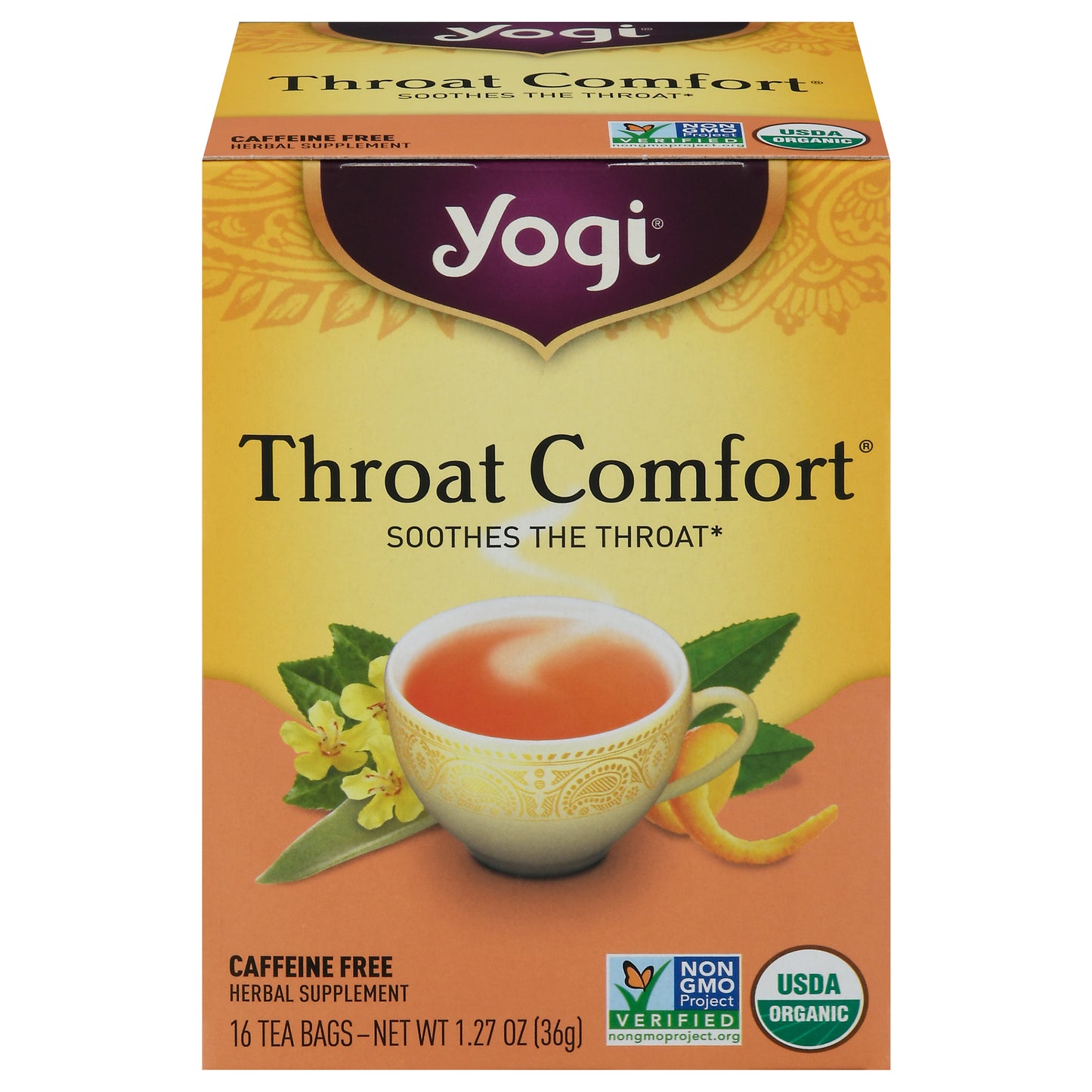 Yogi Throat Comfort Caffeine Free Herbal Supplement 16 Tea Bags