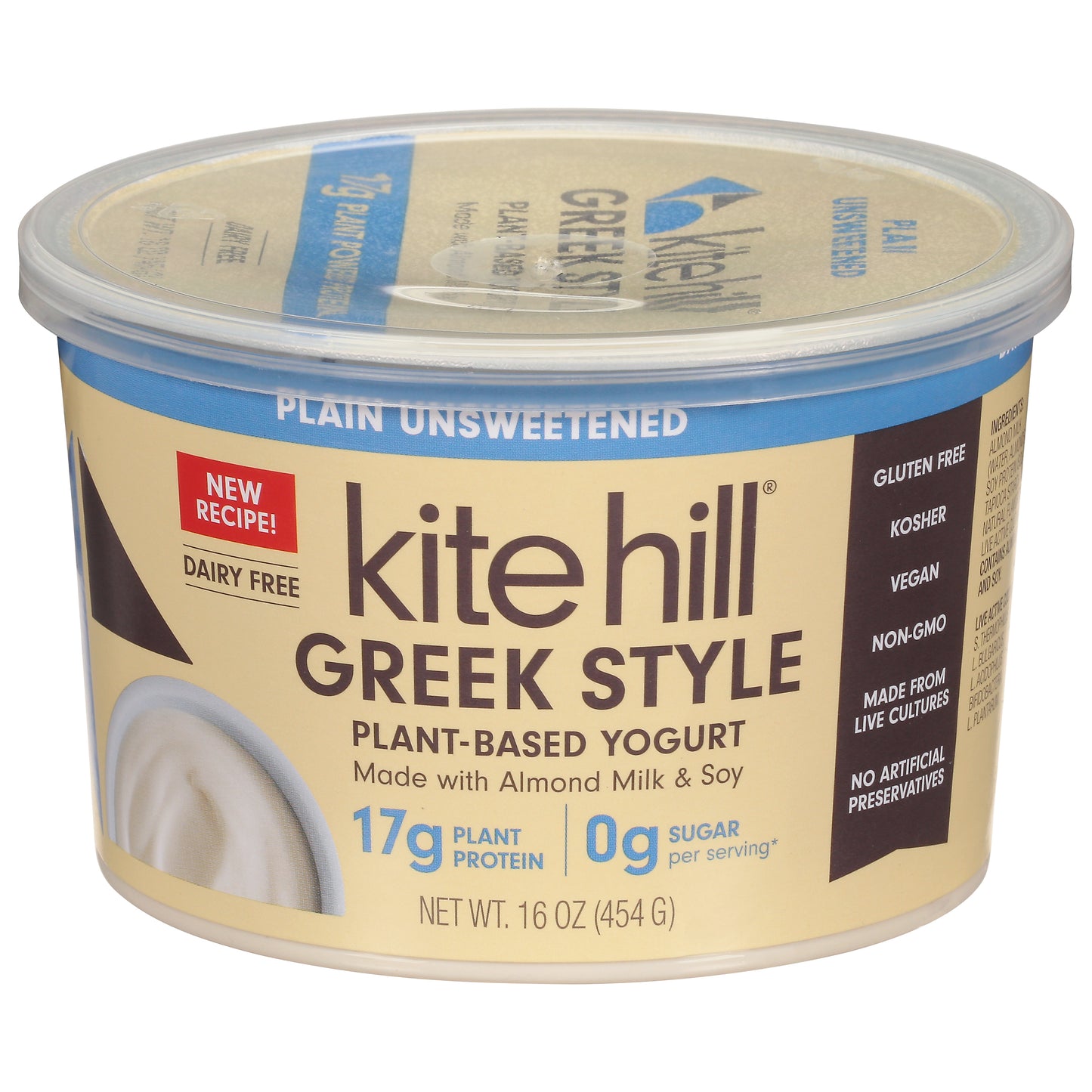 Kite Hill Plant-Based Greek Style Plain Unsweetened Yogurt 16 oz