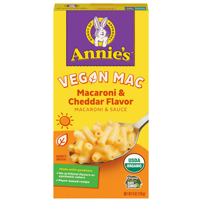 Annie's Vegan Mac and Cheddar Flavor Pasta and Sauce, Organic, Plant Based, Dinner Side or Snacks, 6 oz
