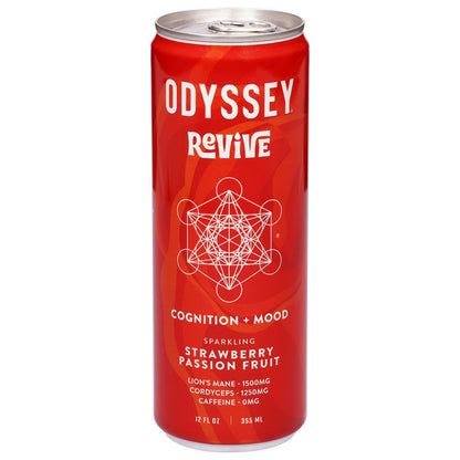 Odyssey Revive Sparkling Strawberry Passion Fruit Cognition + Mood Drink 12 fl oz