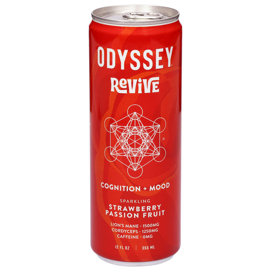 Odyssey Revive Sparkling Strawberry Passion Fruit Cognition + Mood Drink 12 fl oz