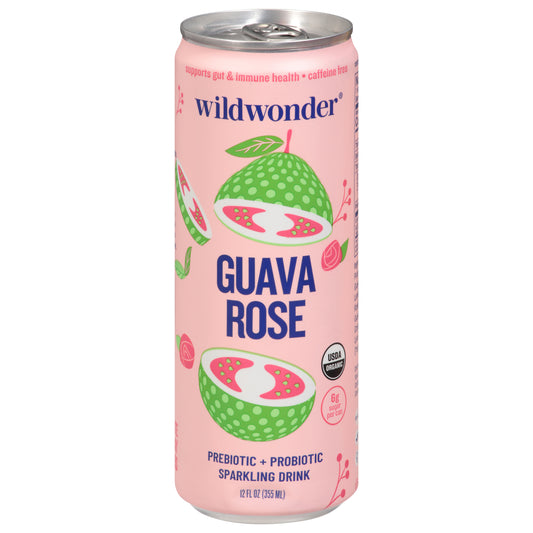 Wildwonder Prebiotic + Probiotic Guava Rose Sparkling Drink 12 fl oz