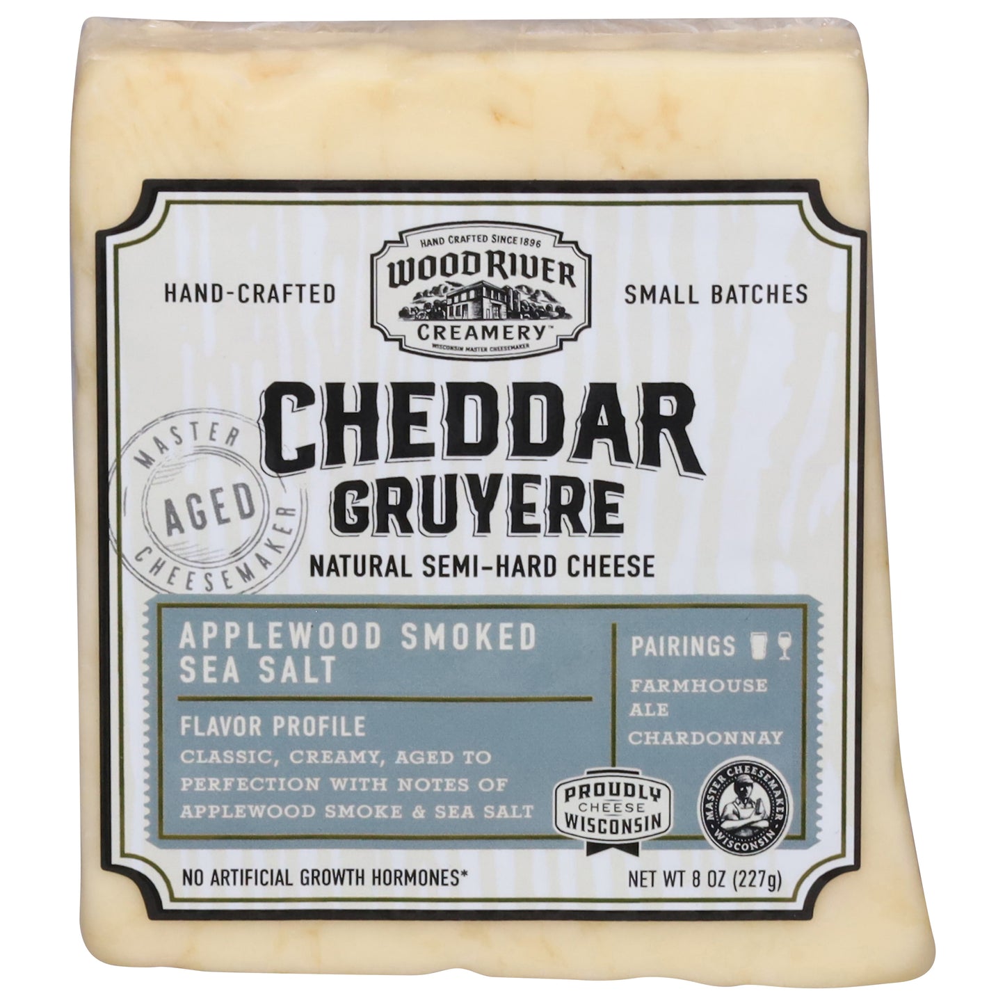 Wood River Creamery Cheddar Gruyere Applewood Smoked Sea Salt Cheese 8 oz