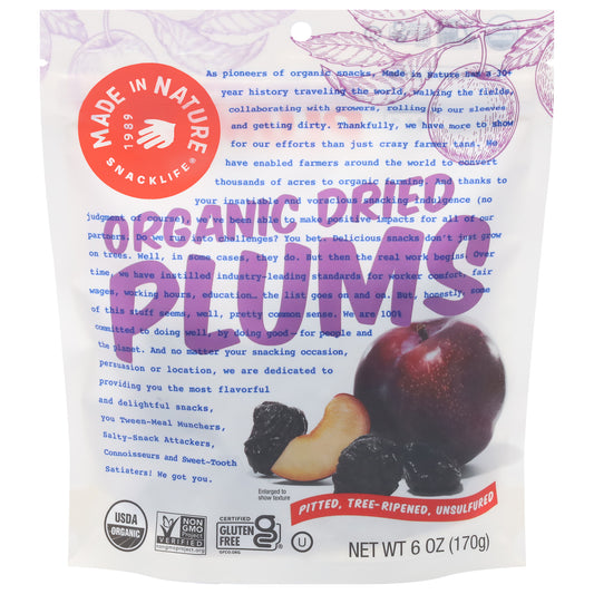 Made in Nature Snacklife Dried Organic Plums 6 oz