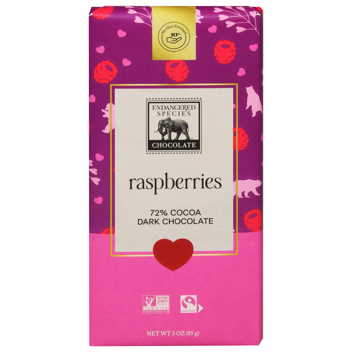 Dark Cocoa Raspberry Endangered Species 72% Cocoa Raspberries Dark Chocolate 3 oz – Hudson ...
