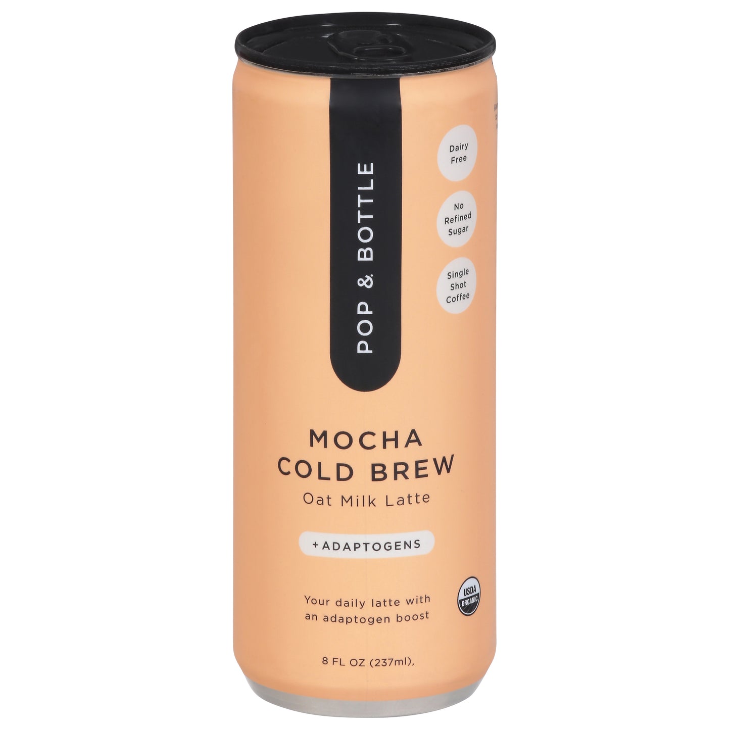 Pop & Bottle Organic +Adaptogens Cold Brew Mocha Oat Milk Latte 8 fl oz Can