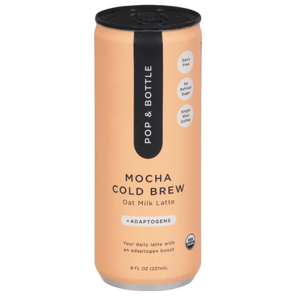 Pop & Bottle Organic +Adaptogens Cold Brew Mocha Oat Milk Latte 8 fl oz Can
