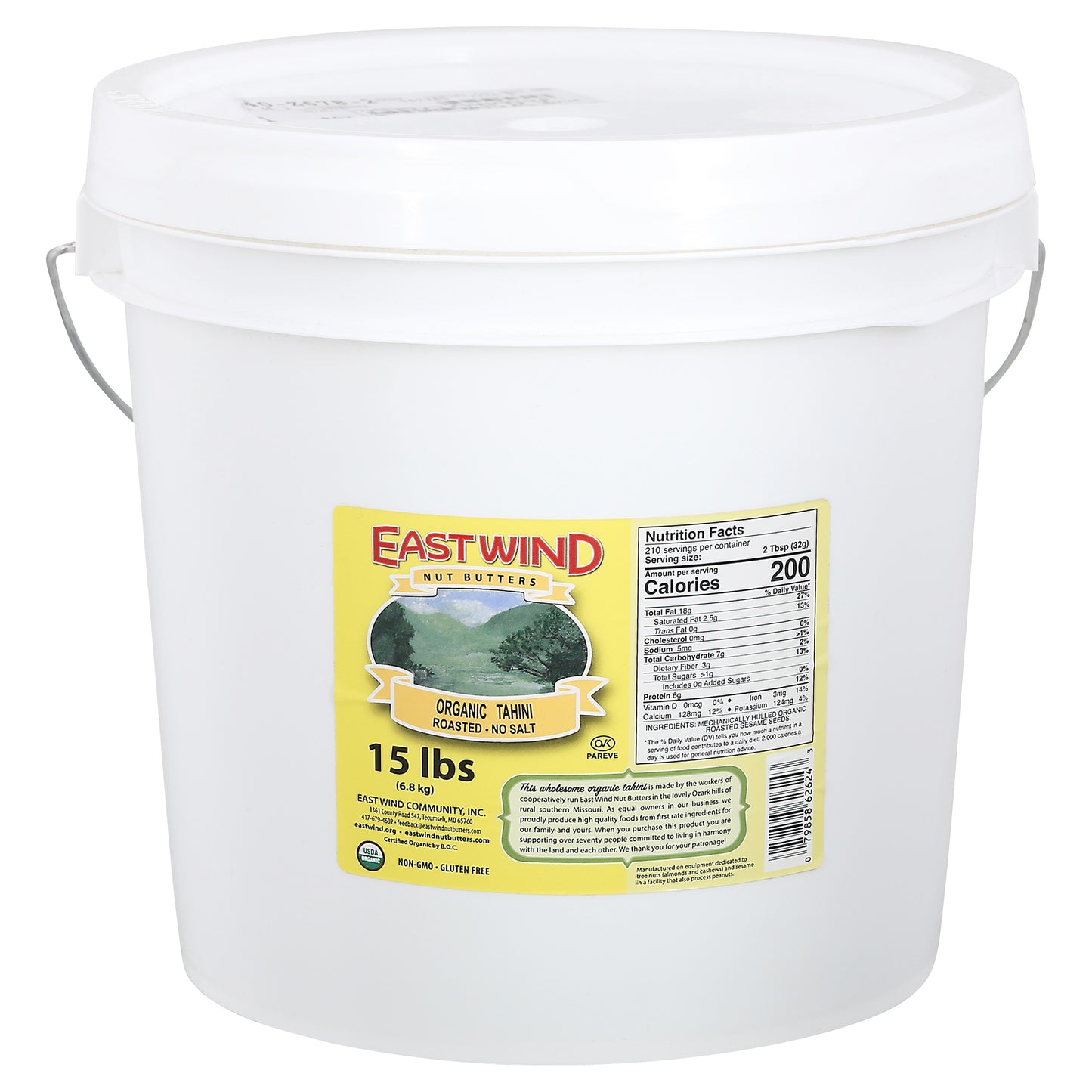 East Wind Organic No Salt Roasted Tahini 15 lb Bucket