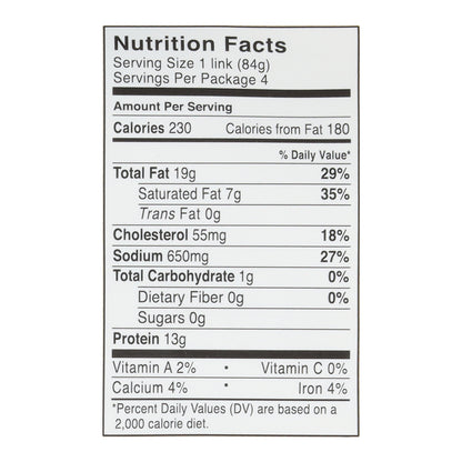 Niman Ranch No Sugar Andouille Sausage 12 oz