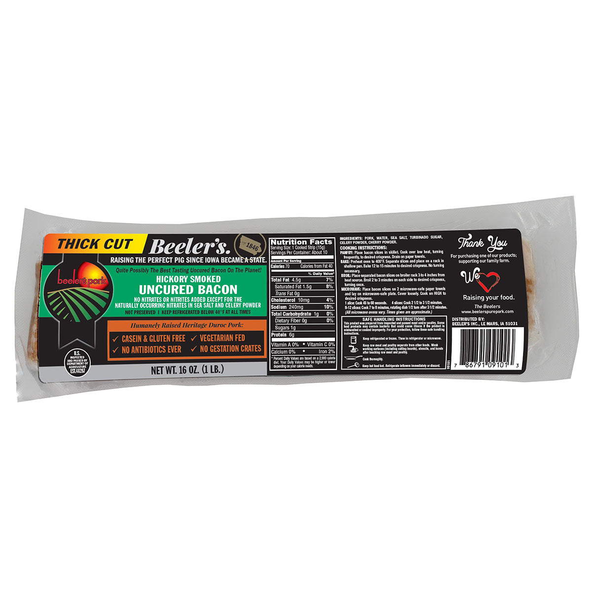 Beeler’s Thick Cut, Hickory Smoked Uncured Bacon