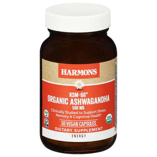 Harmons KSM-66 Organic 500 MG Ashwagandha 50 Vegan Capsules